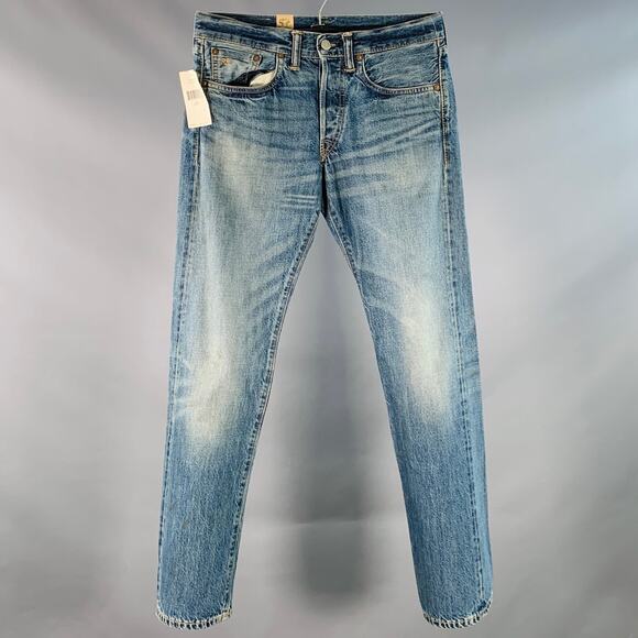 RRL by RALPH LAUREN Size 29 Blue Cotton Distressed Straight Button Fly Jeans - Picture 1 of 10